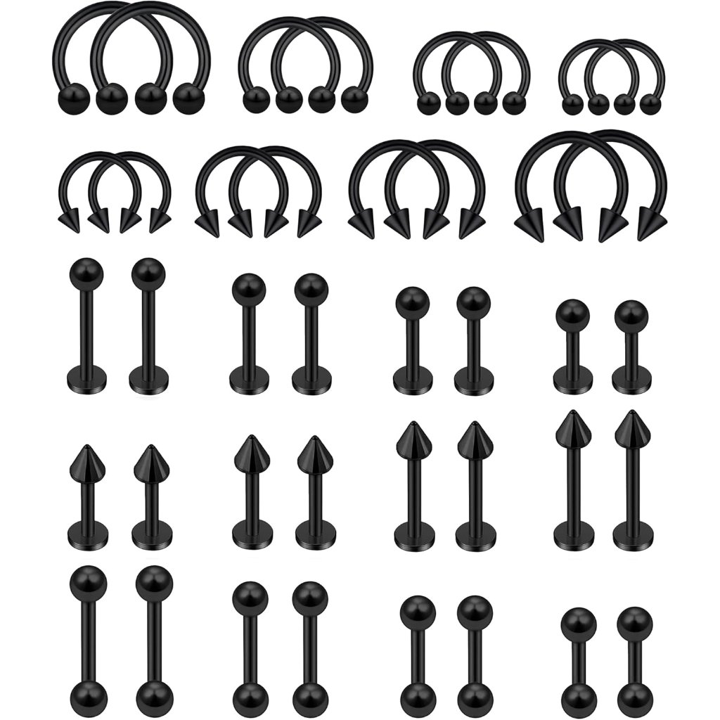 40pcs 16g Lip Rings Surgical Steel Snake Bite Jewelry Labret Monroe Barbell Dait